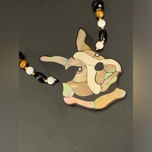 Lee Sands Mother Of Pearl French Bulldog Beaded Necklace